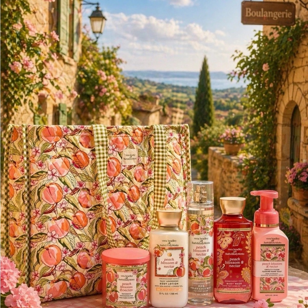 Bath & Body Works x Vera Bradley Peach Blossom & Nectar Tote Set 6pc.